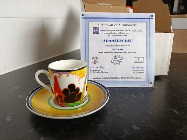 Clarice Cliff Coffee Cup Saucer Summerhouse Cafe Chic Wedgwood + COA