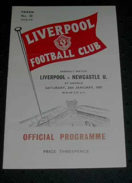 LIVERPOOL v NEWCASTLE UNITED  24/1/1959  FRIENDLY  MATCHDAY PROGRAMME