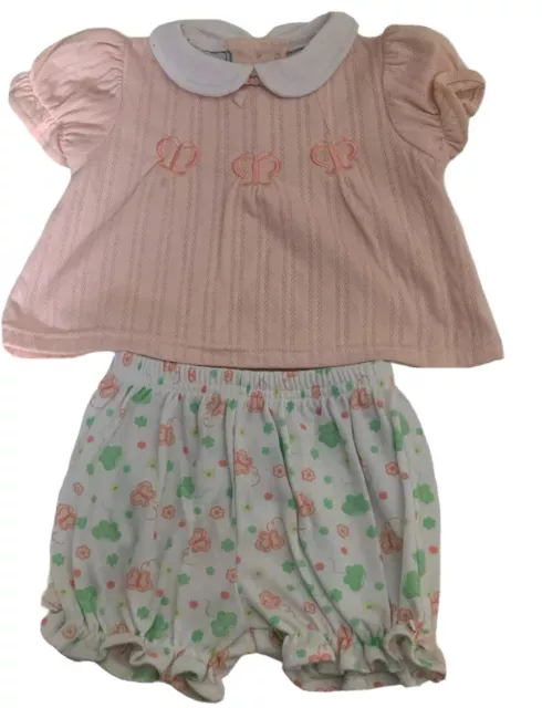 Baby Girl Pink Outfit 2 Piece Set 6-9 Months Butterflies Top Bottom Bloomer