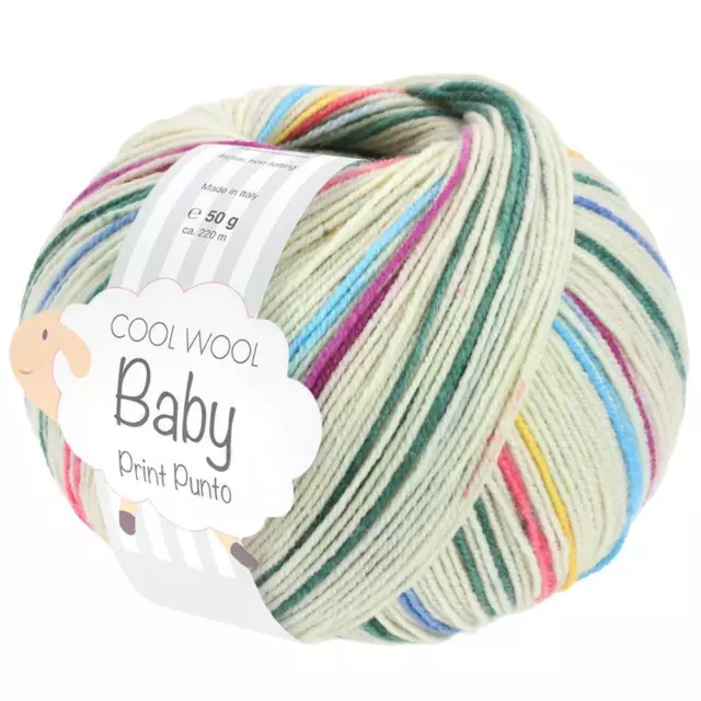 Wolle Kreativ! Lana Grossa - Cool Wool Baby Print - Fb. 313 weiß grün blau 50 g