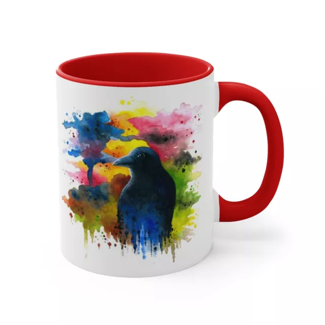 Accent Coffee Mug 11oz Red Blue Black or Pink Crow Raven Bird 71 art Lucie Dumas