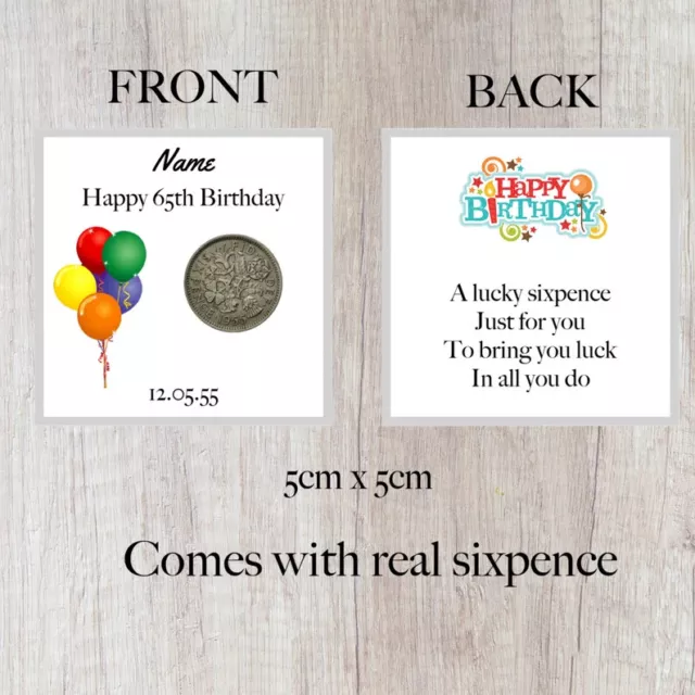 Personalised Lucky Sixpence 65th Birthday Token - Gift - Balloon Design 1959