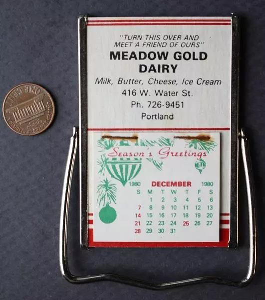 1981 Portland Indiana Meadow Gold Dairy desktop calendar & mirror combo SCARCE--