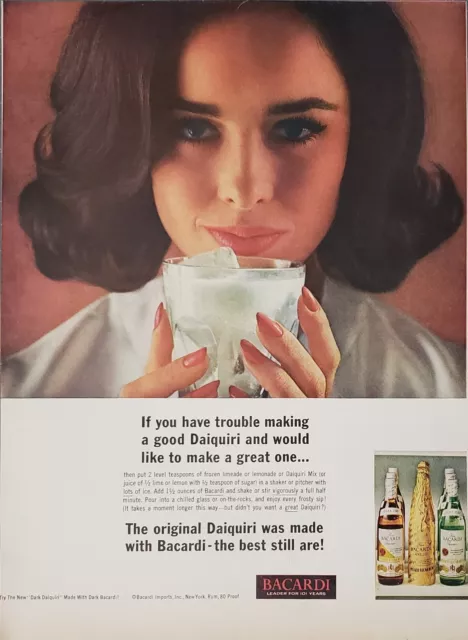 1963 Bacardi Rum Daiquiri Drink Recipe Vintage Print Ad