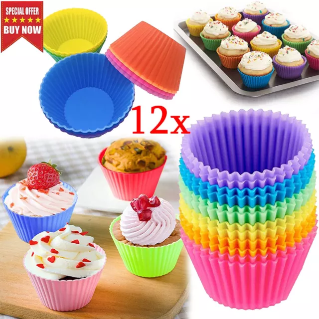 12x bunte Silikon Muffinförmchen Förmchen Becher Muffins Cupcake Backform Form