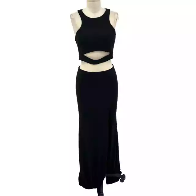 La Femme 21106 Black Racer Back Cut Out Front & Back Slit Long Dress Size 6