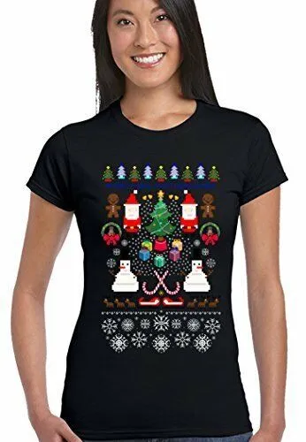 T-shirt divertente da donna Pixelated Christmas gioco PC PS4 Xbox 360 Atari Spectrum