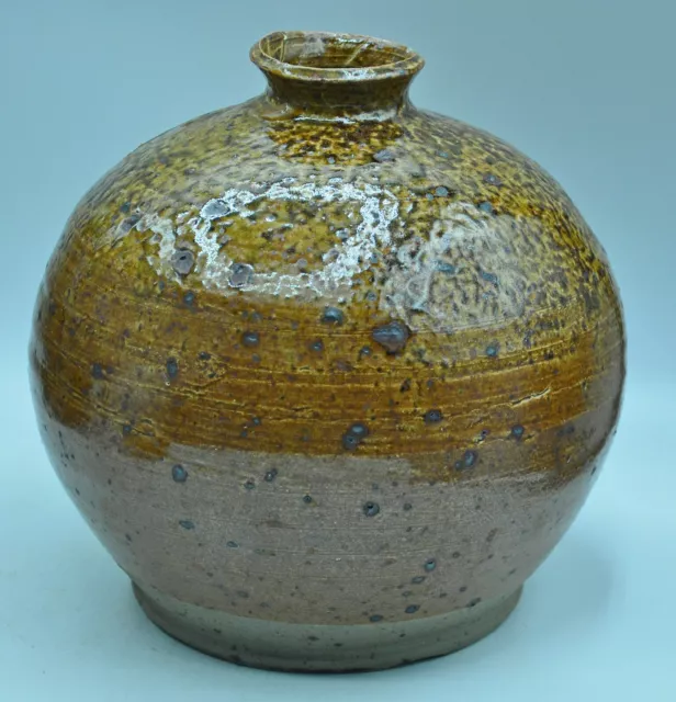 Ancien vase boule oignon en grès pyrité signé à identifier collection céramique
