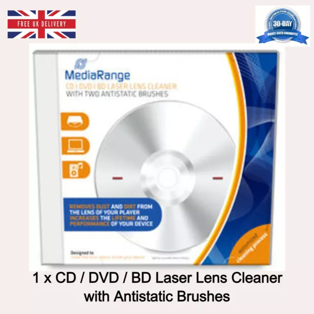 1 x CD/DVD/BLURA Disc Laser Lens Cleaner with Antistatic Brushes CD Jewel Case