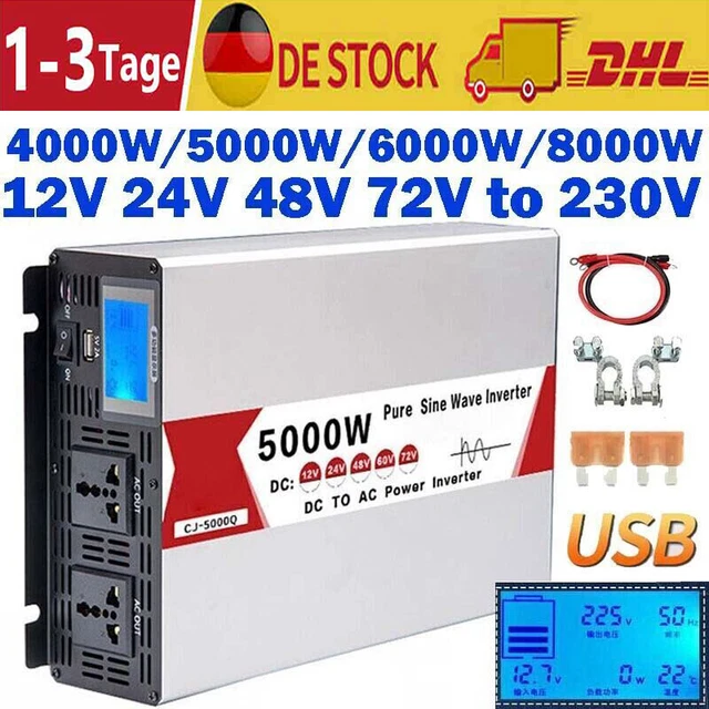 Inverter 6000W 12V-220V A Onda Sinusoidale Pura – Convertitore Di Tensione Con USB E Display LCD