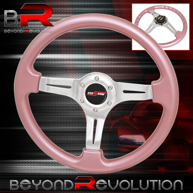 350mm 3 Spoke Streak Design Pink Heavy Duty Steering Wheel Godsnow Horn