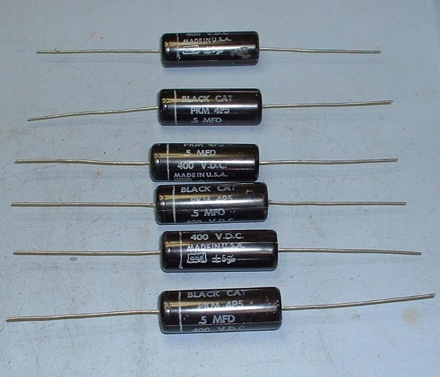 SIX (6) CORNELL Dubilier Black Cat 0.5uF 400V capacitor PKM SIX (6) CORNELL Dubilier Black Cat 0.5uF 400V capacitor PKM
