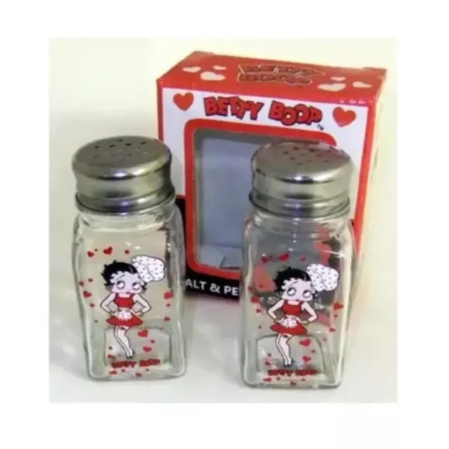 Betty Boop salt & pepper shakers glass clear red black white cooking chef 3 1/2”