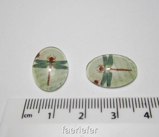 4 small oval dragonfly glass cabochons 18 x 13 mm for jewellery making and craft