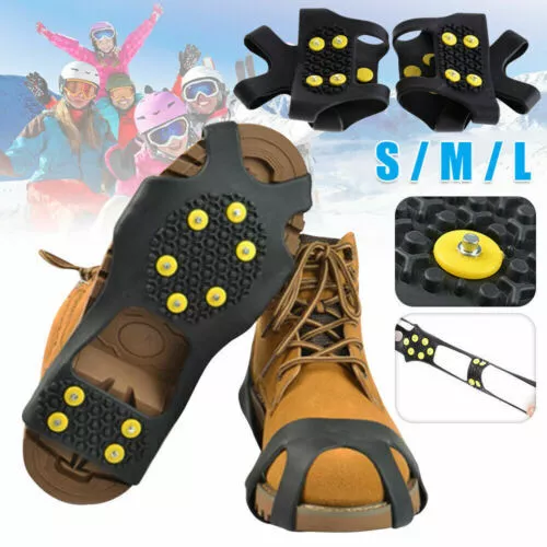 10 Studs Ice Crampons Snow Grips Anti Slip Over Boot Shoe Spikes Cleats Grippers