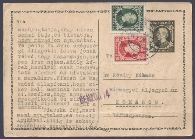 Slowenien 1939 Cencored Frankiert Postal Karte Sich Varmegyemaza