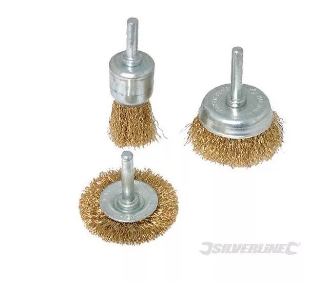 LOT 3 BROSSE ET ROUE METAL FIL ACIER LAITONNE TIGE 6 MM pour PERCEUSE