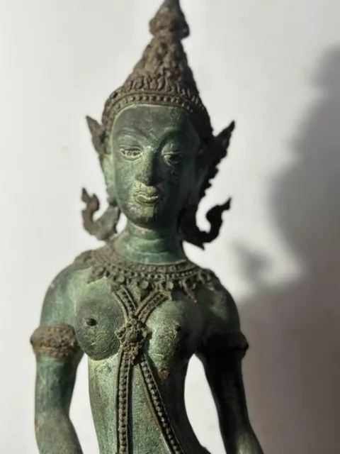 Antique Late 19thC Thai female dancer Buddhism bronze statue sculpture 20.9in