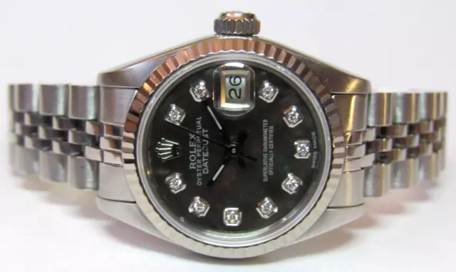 ROLEX 69174 18K/SS OYSTER PERPETUAL DATEJUST w/ BLACK MOP DIAMOND DIAL PRISTINE ROLEX 69174 18K/SS OYSTER PERPETUAL DATEJUST w/ BLACK MOP DIAMOND DIAL PRISTINE