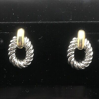 Vintage  2-tone Silver & Gold Renaissance Revival  Loop Design Pierced  Earrings