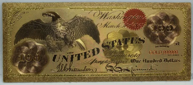 1863 $100 Legal Tender Eagle Novelty 24K Gold Foil Plated Note Bill 6" - GFN29