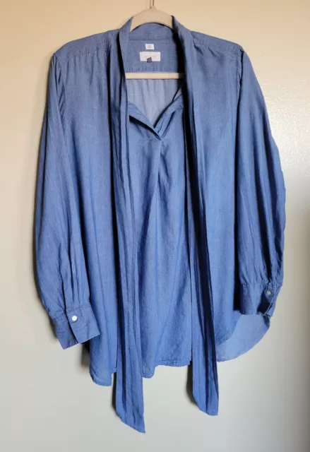 Ann Taylor LOFT The Softened Blouse Shirt  Chambray Blue Denim Jean Color Size L