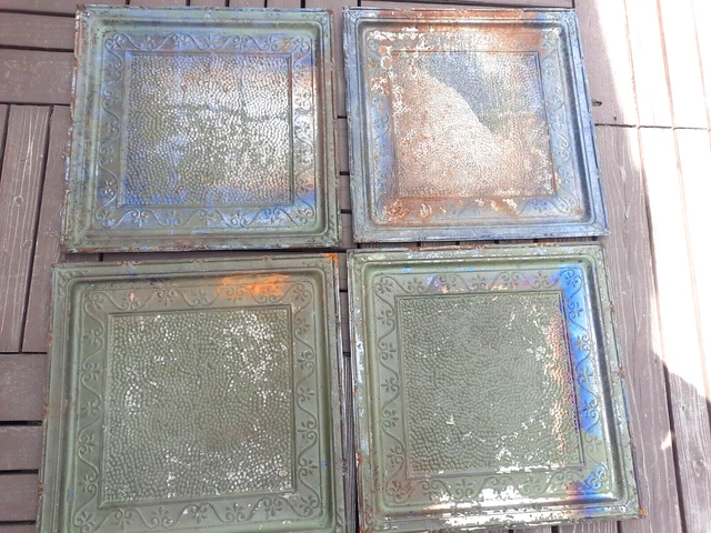 Victorian Pressed Tin Ceiling, 2' x 2', Pebbled Center Square. Salvage, Chippy