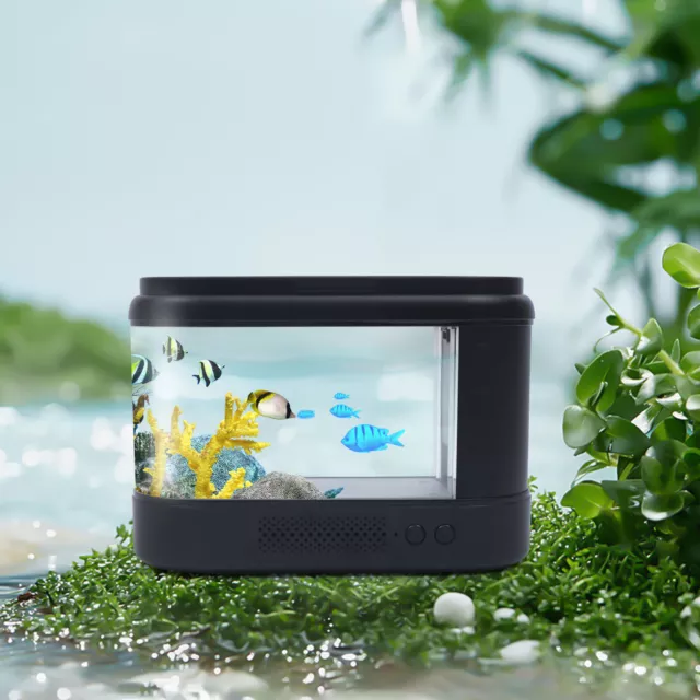 Mini Fish Aquarium Small Desktop Water Cycle Grass Tank Silent Landscape Betta