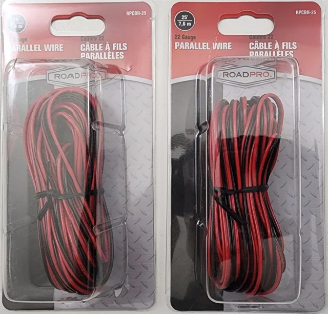 Lot of 2 RoadPro RPCBH-25 CB Radio Red & Black Parallel Power Wire - 22 Gauge