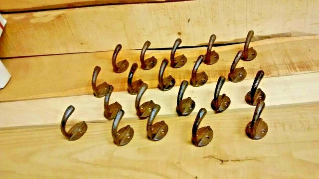 20 Cast Iron SMALL KEY HOOKS 1 5/8" Tall X 1 1/4" Wide 2" from wall Brown color