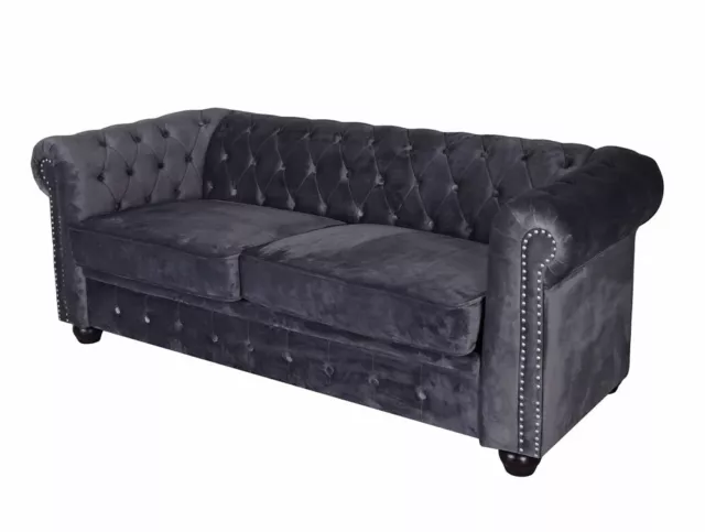 Englisches Chesterfield Sofa Samtsofa Vintage Couch Samt Polstersofa Wohnzimmer