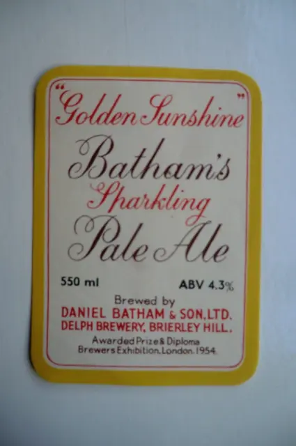 MINT BATHAM BRIERLEY HILL PALE ALE 550ml BREWERY BEER BOTTLE LABEL