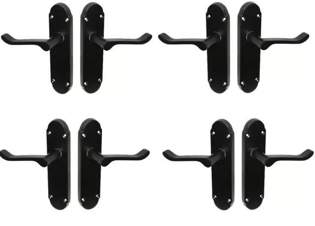 Matt Black door handles pack of 4 (pairs) Shaped Scroll design 168x42mm