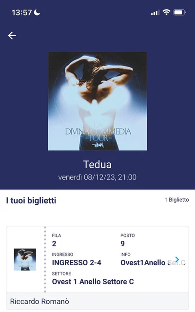 Biglietto parterre per concerto Tedua a Bologna Primo Anello