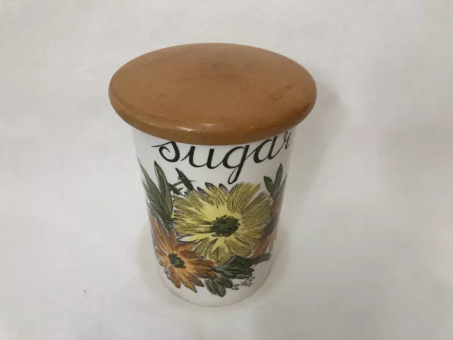 Vintage 1960's Crown Devon Fieldings Sugar Jar Canister w/Wooden Lid, 6 1/4" T 2