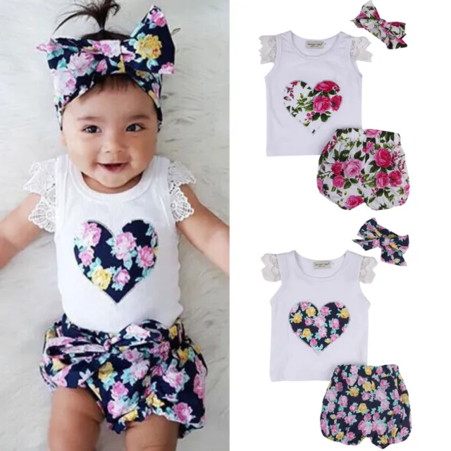 Toddler Kids Baby Girl Outfits Set Tops Vest+Shorts Pants Summer 3PCS Clothes