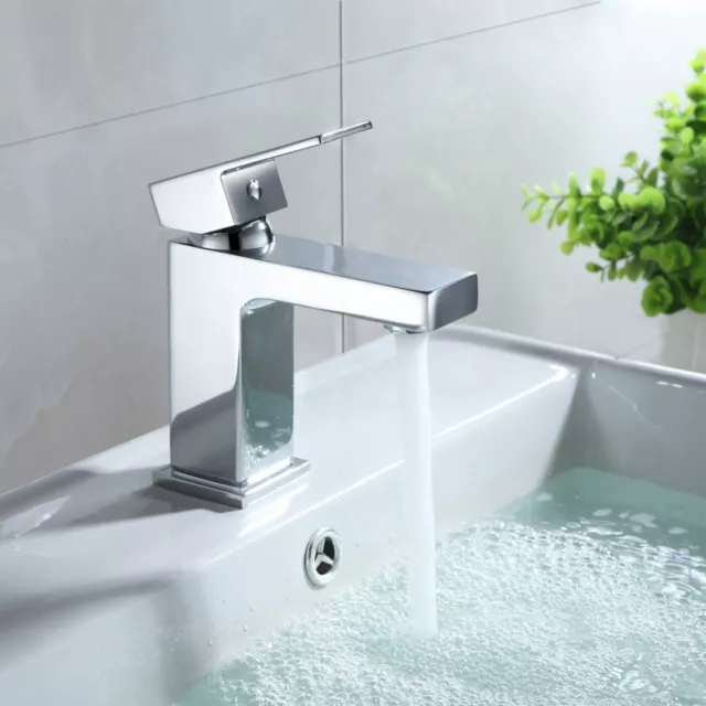 Lima Cube Bathroom Basin Mono Mixer Tap Chrome Square Single Lever Solid Brass