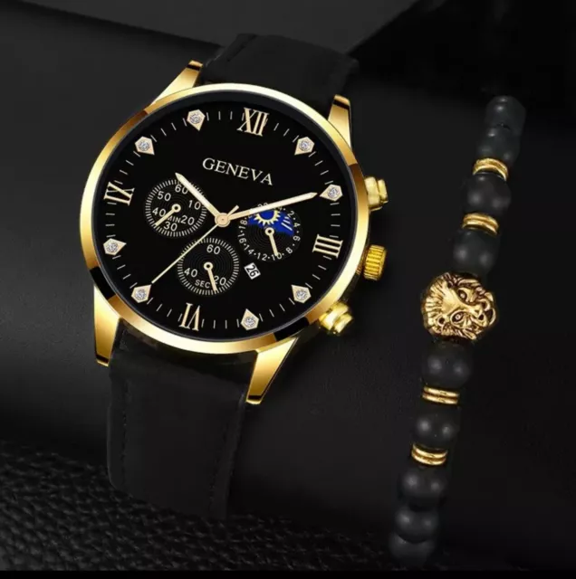 Reloj de pulsera de cuarzo para hombre, conjunto de 2 piezas, de lujo, de negocio