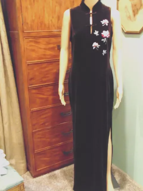 Adrianna Papell Evening Gown Brown Velvet Asian Traditional Cheongsam Dress 14T