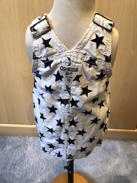 Abito vintage Oshkosh bianco con stelle nere Pinafore età 6 mesi 3