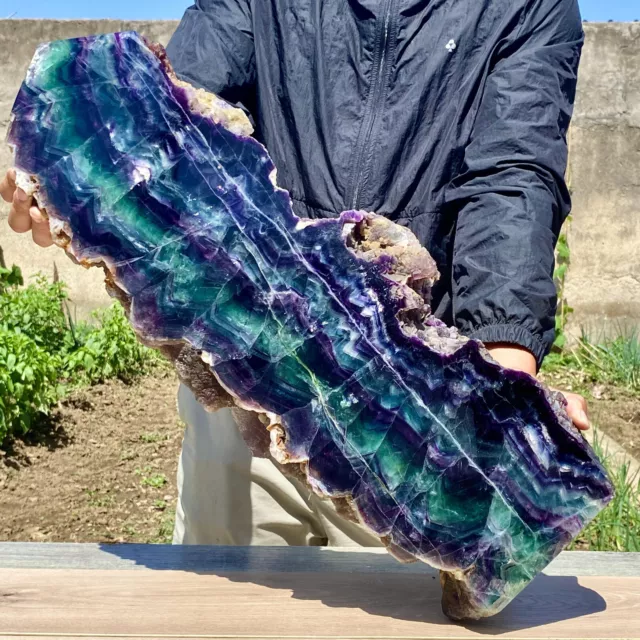 44LB Natural Rainbow Fluorite Obelisk Quartz Crystal Wand Tower Point Healing