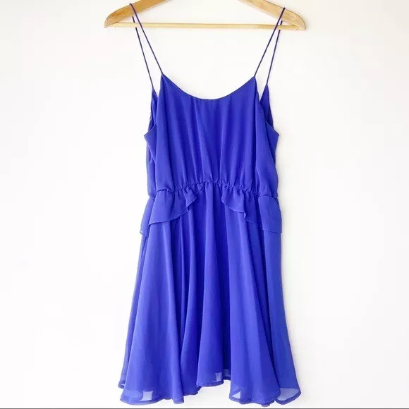 KEEPSAKE The label women's blue ruffle sleeveless chiffon mini slip dress size:M