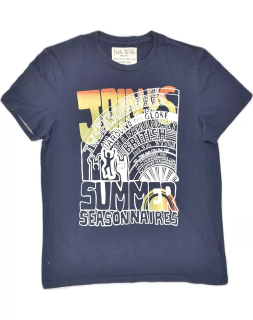 JACK WILLS Mens Graphic T-Shirt Top Large Navy Blue Cotton IQ08