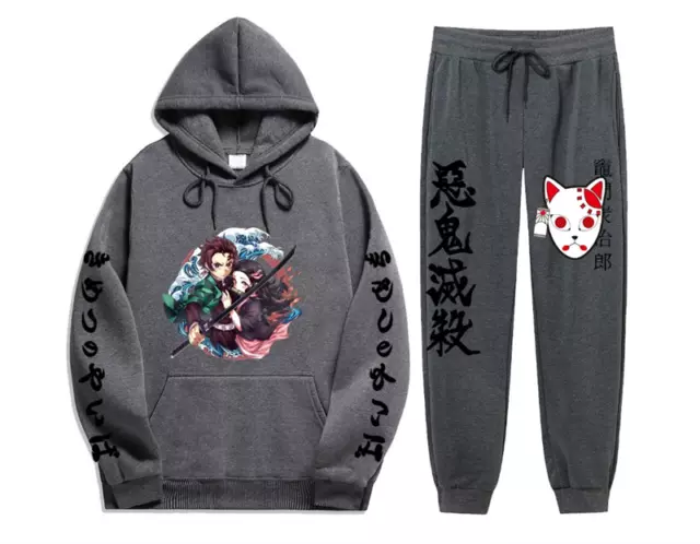 Anime Demon Slayer Kamado Tanjirou Kamado Nezuko Cosplay Sports Hoodie Set