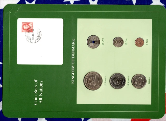 Coin Sets of All Nations Denmark all 1984 UNC 1, 5, 10 Kroner 25, 10, 5 Ore
