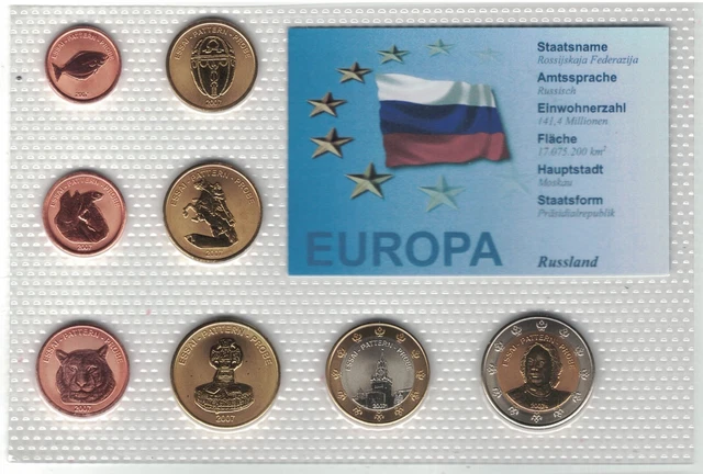 Russia 8 Dif Unc Set 1 Cent - 2 Euro 2007 Year Pattern Essai Prova
