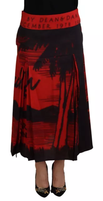 DSQUARED2 Skirt Red Printed High Waist A-line Pleated Midi IT38/US4/XS 970usd