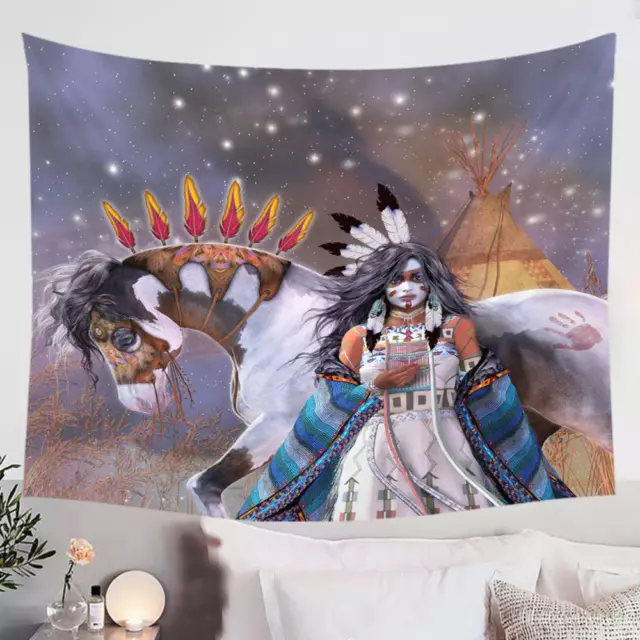 Wicasa Native American Girl and Her Horse Tapestry