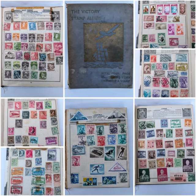 Vintage The Victory Stamp Album 100 Pages Around The World Countries 500+ Stamps