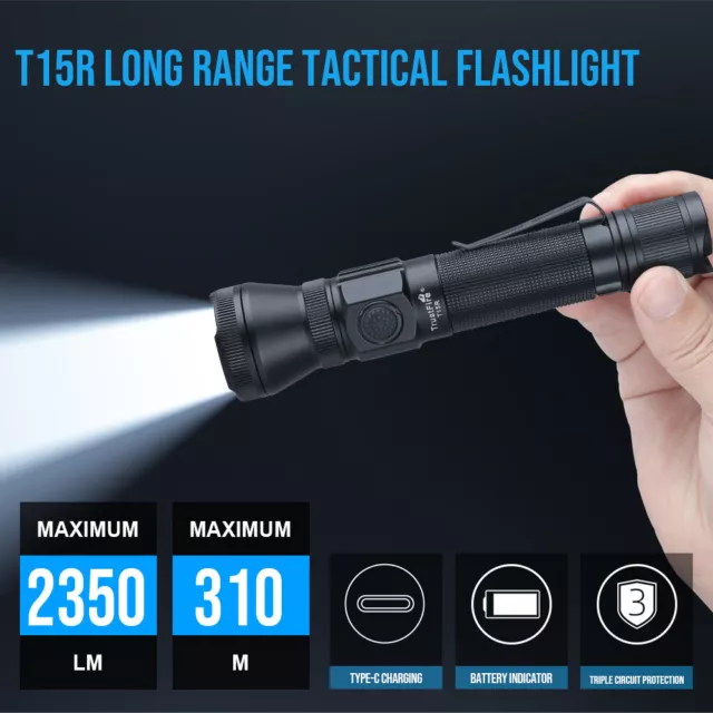 NEW Trustfire T15R 2350LM Led Light Tactical Flashlight Torch TypeC Lamp IP68 US